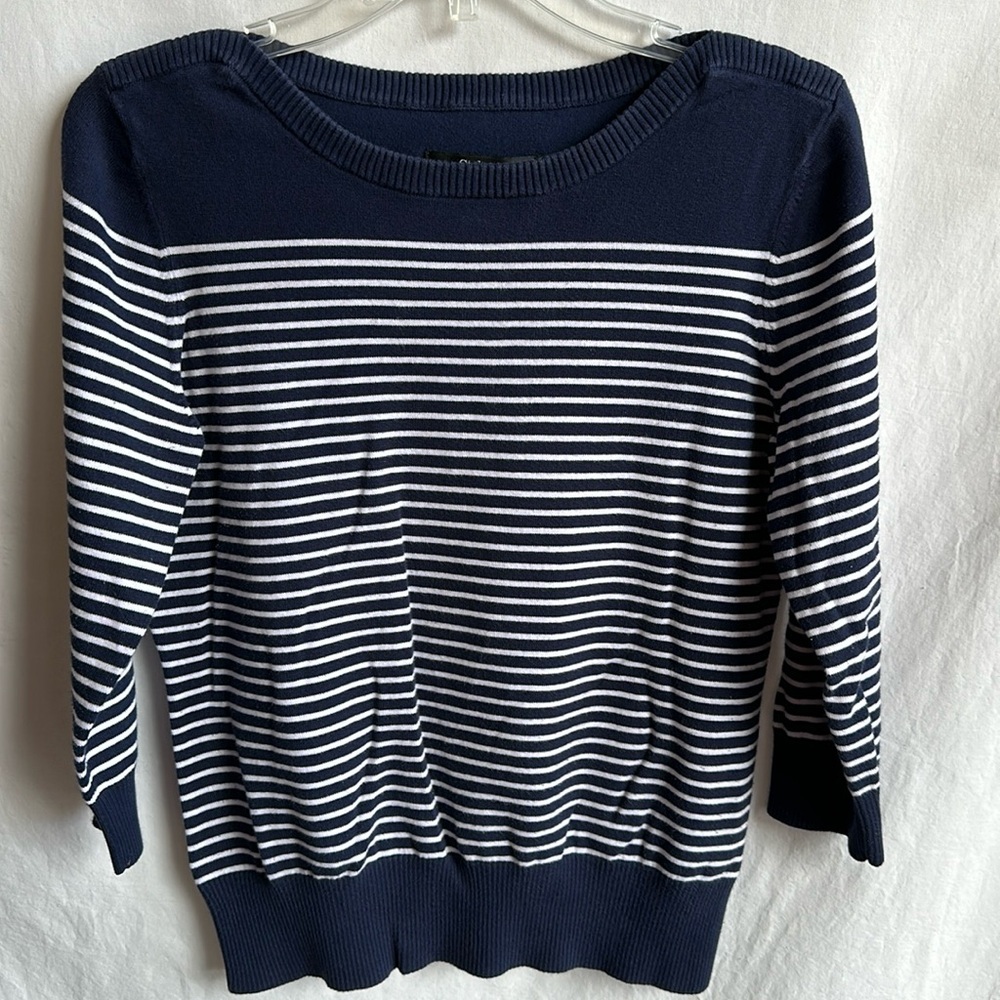 Style & Co. navy and white striped 3/4-sleeve top, size L